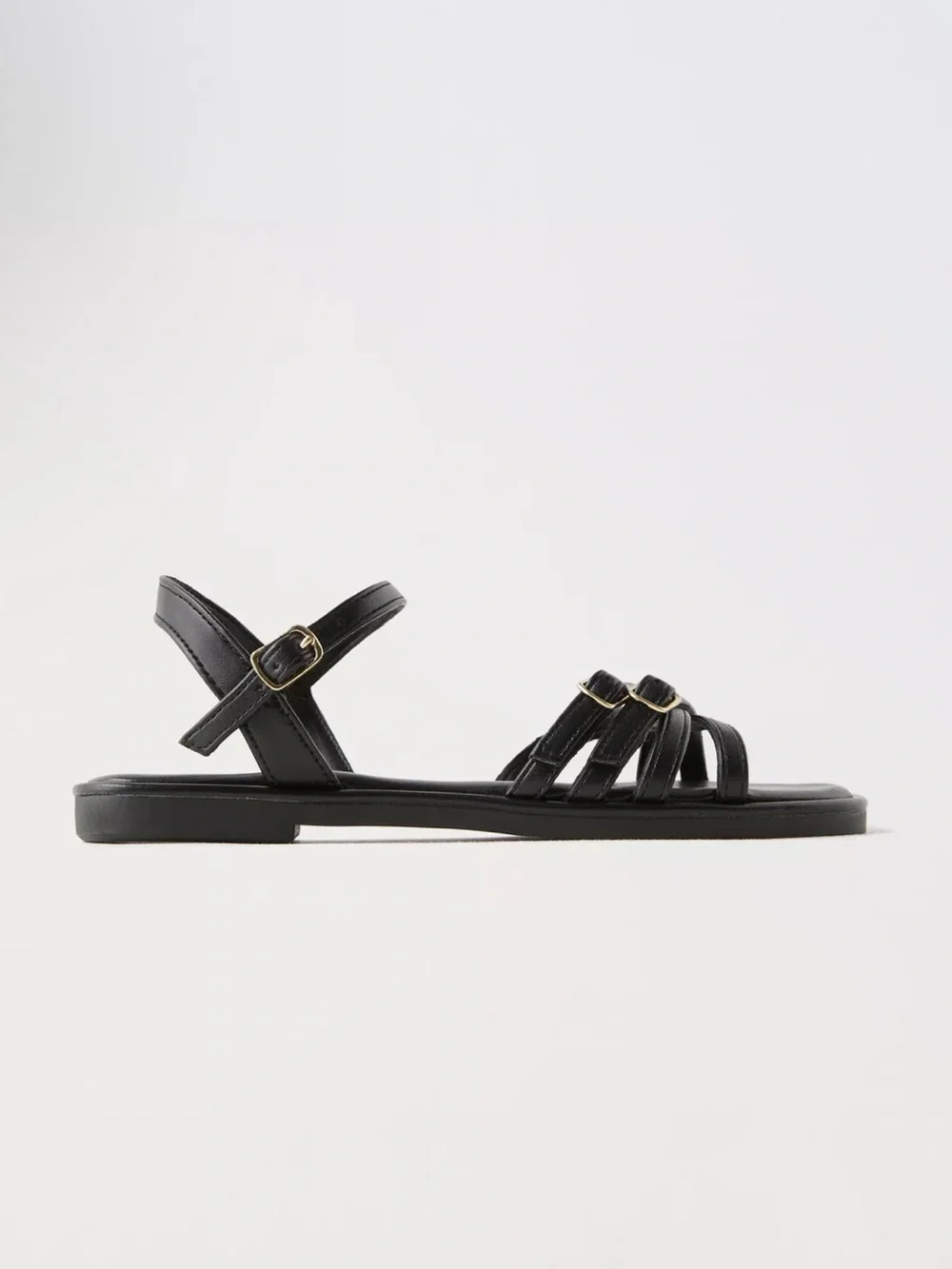 Zara Kids Black Leather Buckled Strap Sandals